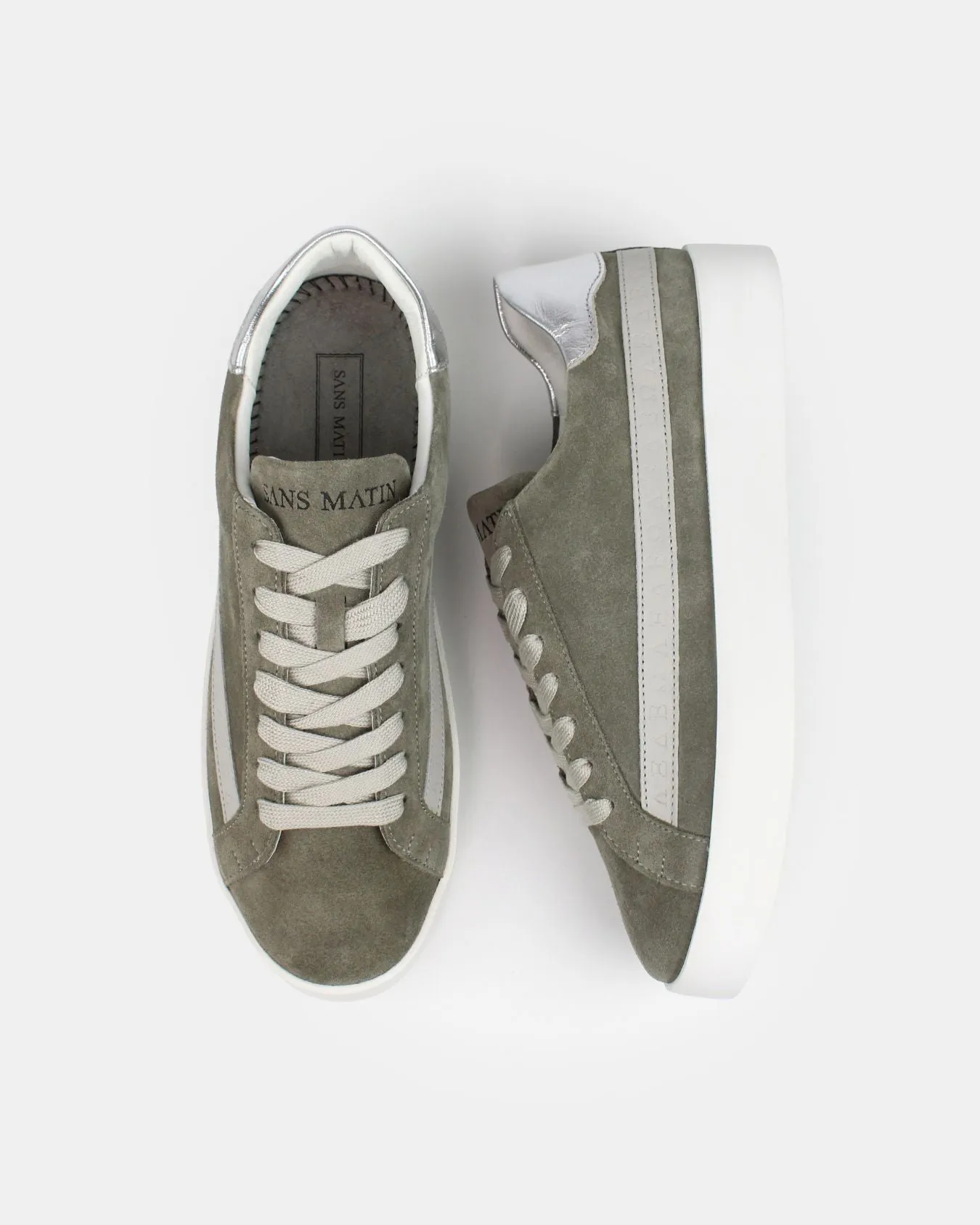 AW25 Limited Edition Olympus Low Top Sneakers - Olive Green Suede & Silver Leather sold by SANS MATIN product image thumbnail 4