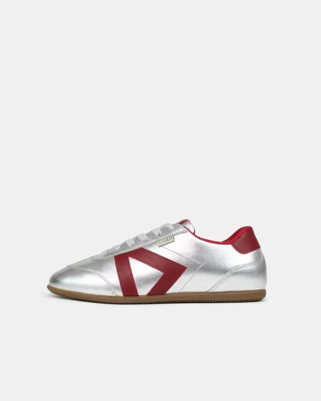 Iris Low Top Sneakers - Silver & Burgundy Leather made by SANS MATIN