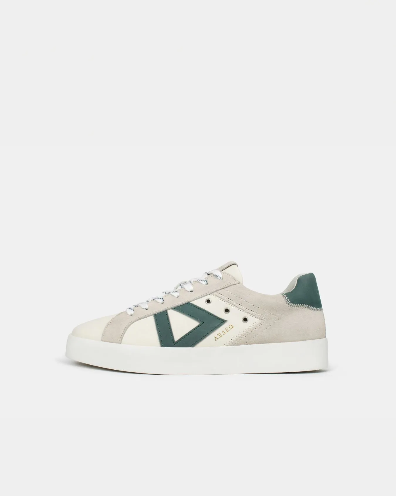 Nyx 01 Low Top Sneakers - Pale Taupe Suede & Teal Green Nubuck Leather sold by SANS MATIN