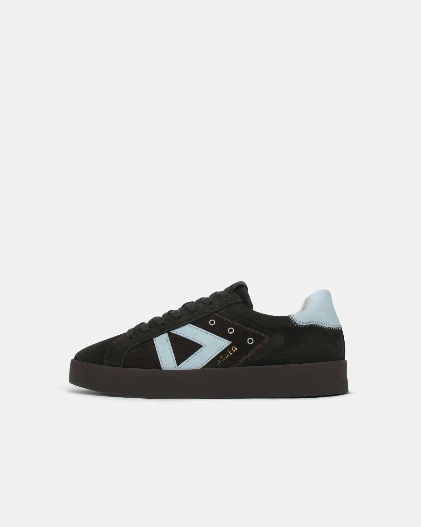 Nyx 02 Low Top Sneakers - Chocolate Brown Suede & Sky Blue Nubuck Leather sold by SANS MATIN