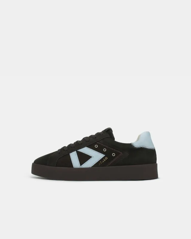 Nyx 02 Low Top Sneakers - Chocolate Brown Suede & Sky Blue Nubuck Leather made by SANS MATIN