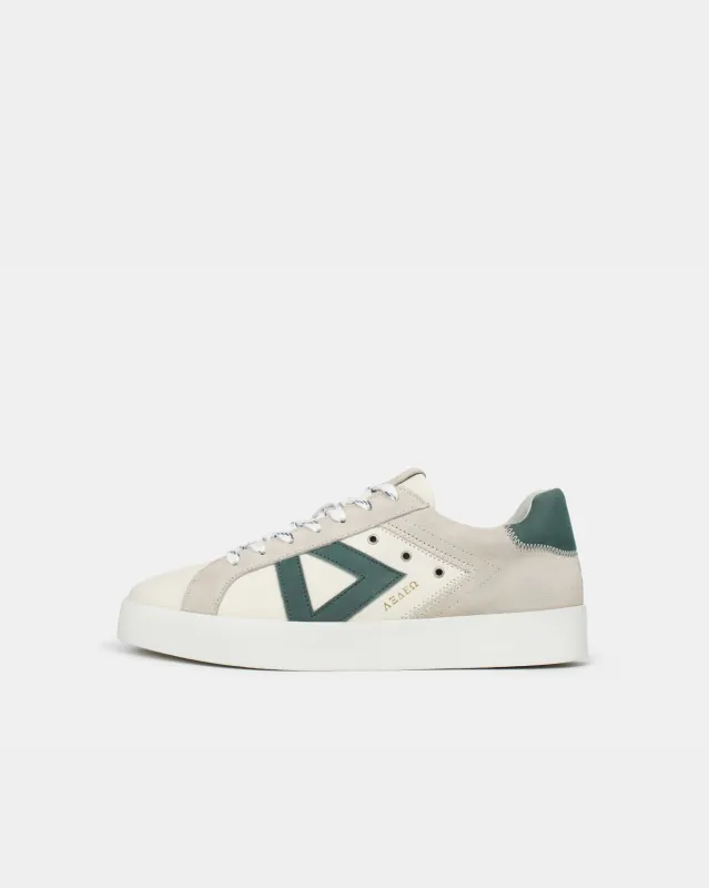 Nyx 01 Low Top Sneakers - Taupe Suede & Teal Green Nubuck Leather made by SANS MATIN