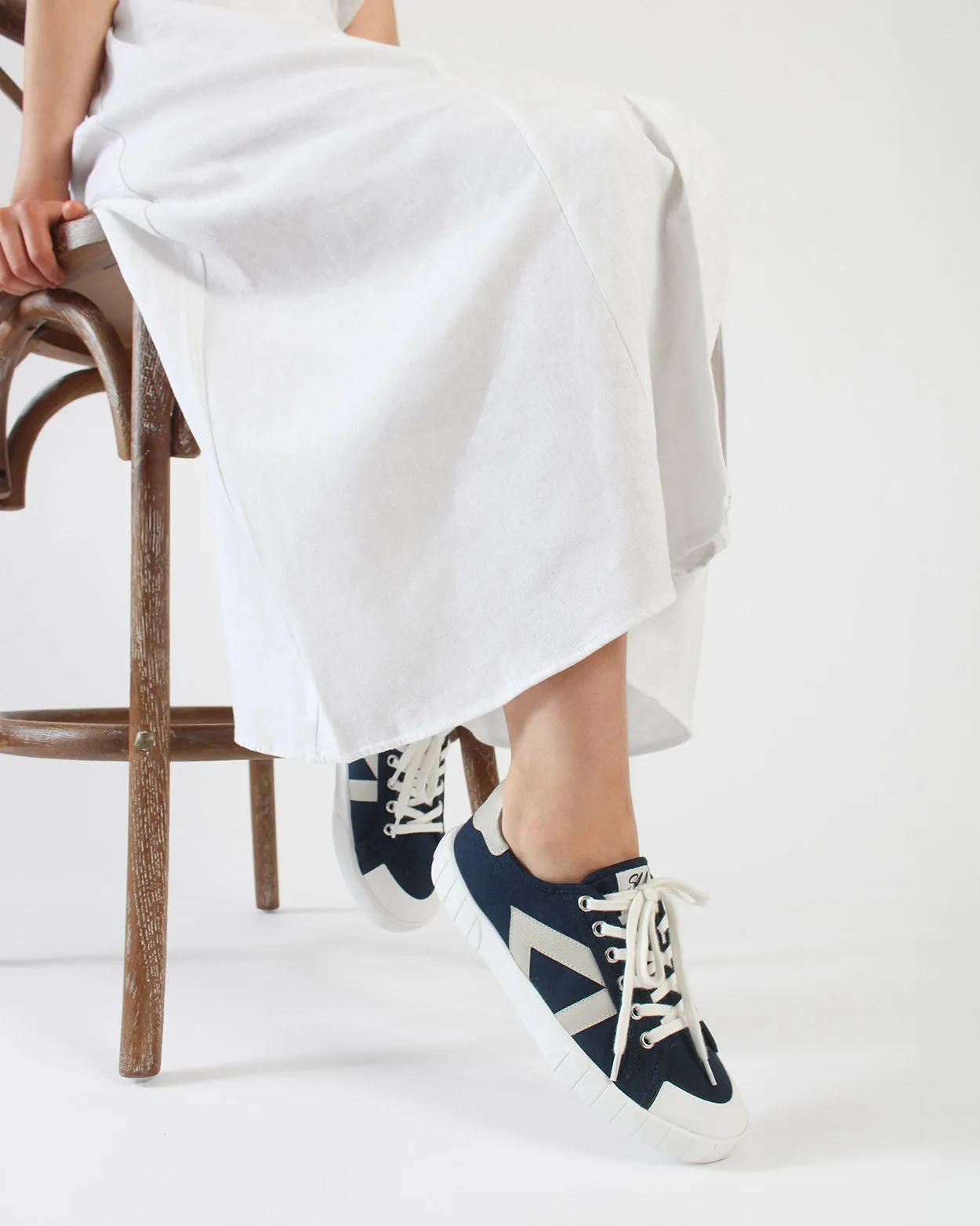 Helios Low Top Sneakers - Navy Canvas & Beige Leather sold by SANS MATIN product image thumbnail 3