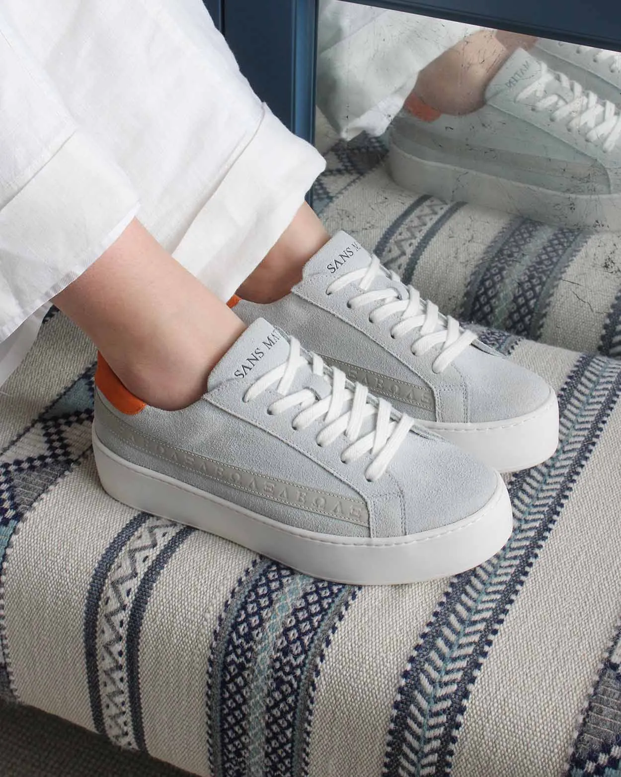 Gaia Platform Sneakers - Grey Suede & Orange Nubuck Leather sold by SANS MATIN product image thumbnail 2