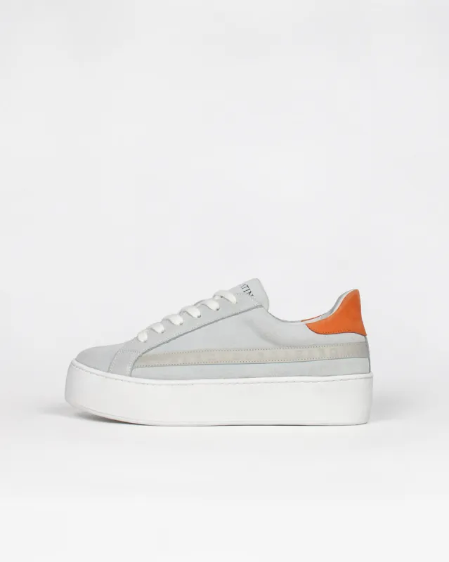 Gaia Platform Sneakers - Grey Suede & Orange Nubuck Leather sold by SANS MATIN