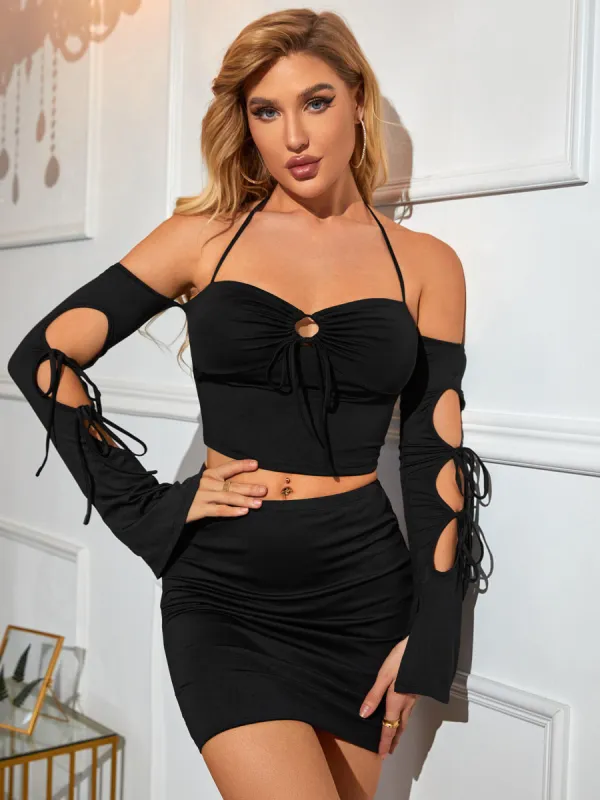 Cut Out Knot Front Halter Top & Bodycon Skirt sold by Parthea Fashion