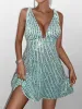 Tie Shoulder Deep V-Neck Sequin Mesh Dress sold by Parthea Fashion