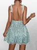Tie Shoulder Deep V-Neck Sequin Mesh Dress sold by Parthea Fashion