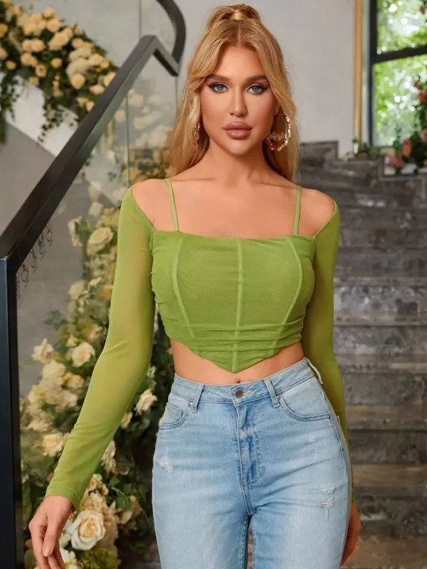 Long Sleeve Mesh Crop Top sold by Parthea Fashion