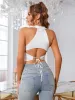 Lapel Collar Back Cut Out Tie Up Crop Top sold by Parthea Fashion
