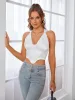 Lapel Collar Back Cut Out Tie Up Crop Top sold by Parthea Fashion