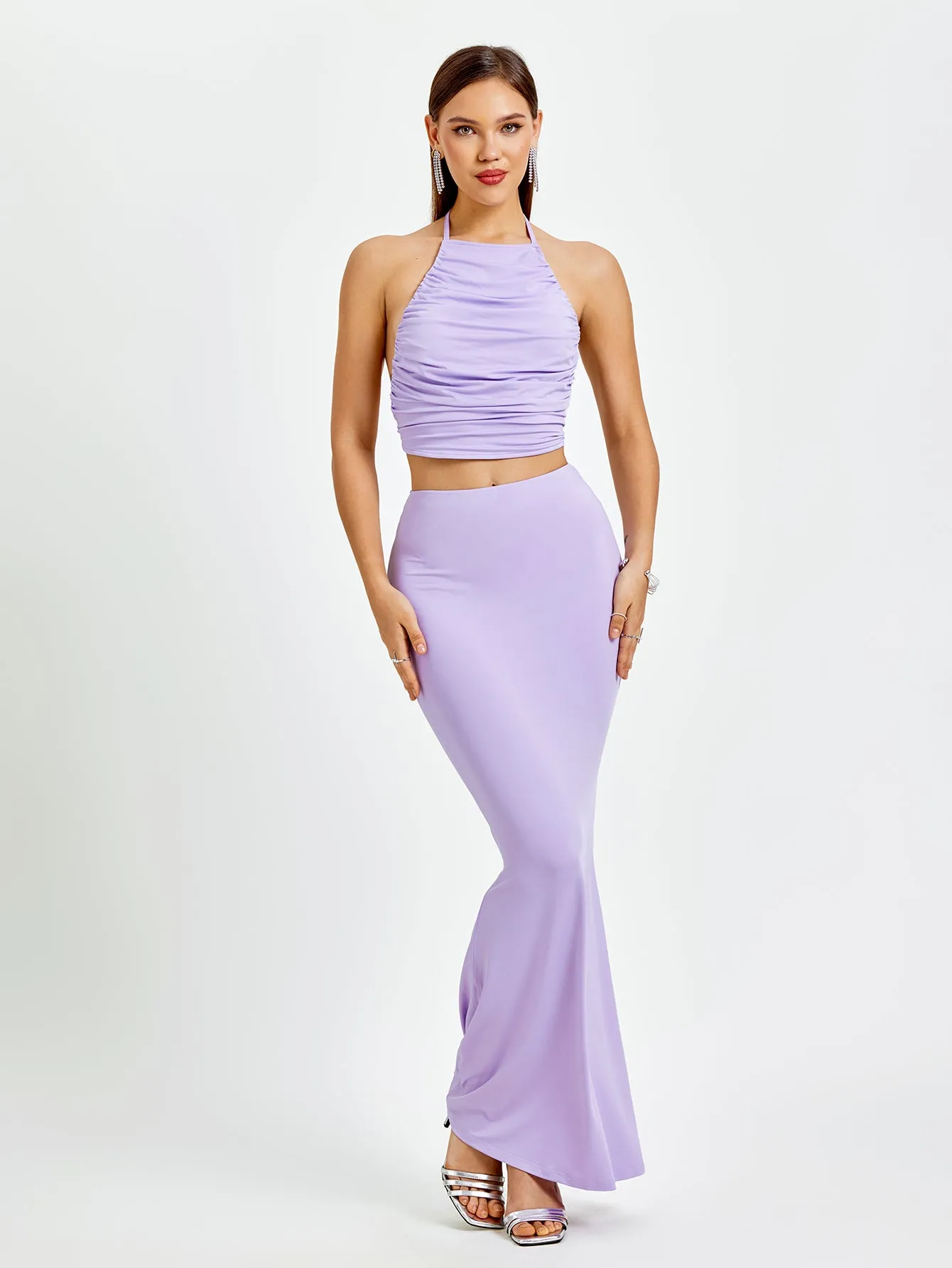 Halter Ruched Tie Back Top&Mermaid Bodycon Skirt sold by Parthea Fashion
