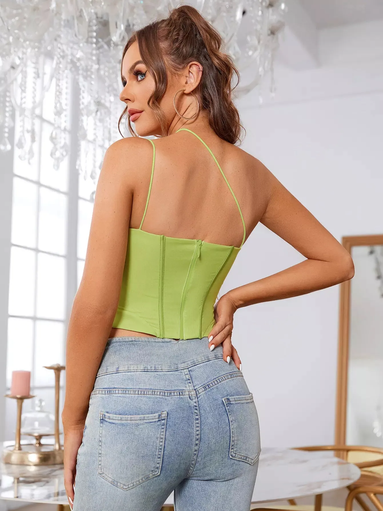 One Shoulder Asymmetrical Hem Mesh Top sold by Parthea Fashion product image thumbnail 2