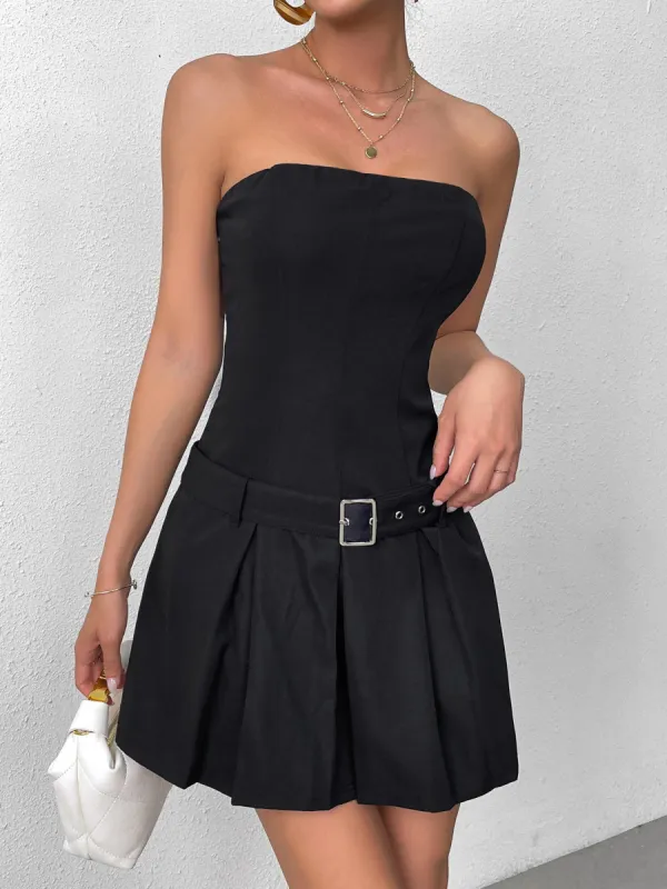 Belt Pleated Bodycon Tube Dress sold by Parthea Fashion