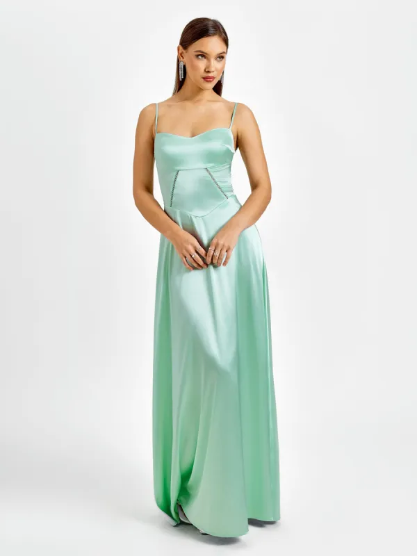 Crisscross Back Satin Maxi Dress sold by Parthea Fashion