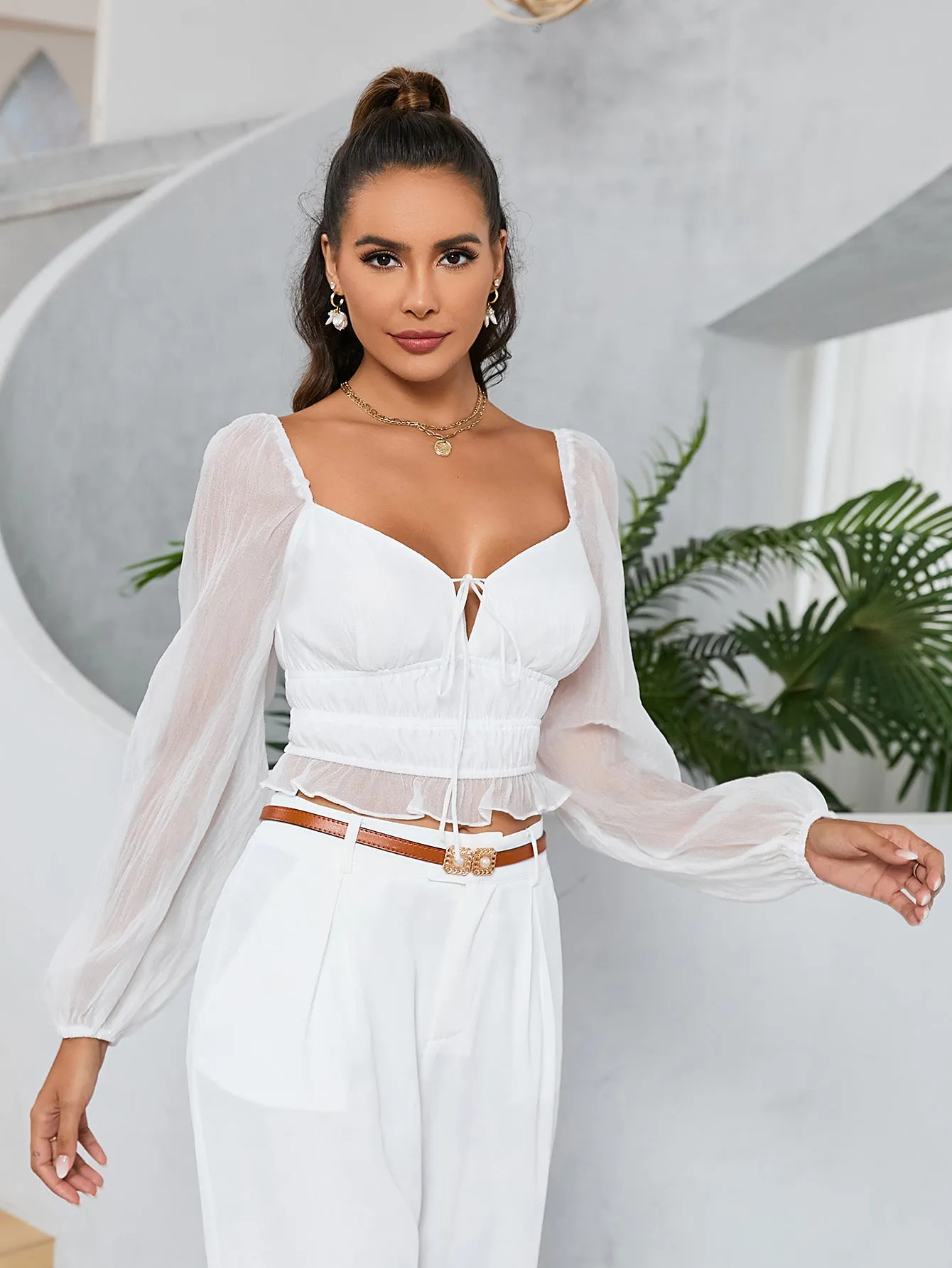 Long Sleeve Tie Front Backless Top sold by Parthea Fashion product image thumbnail 3