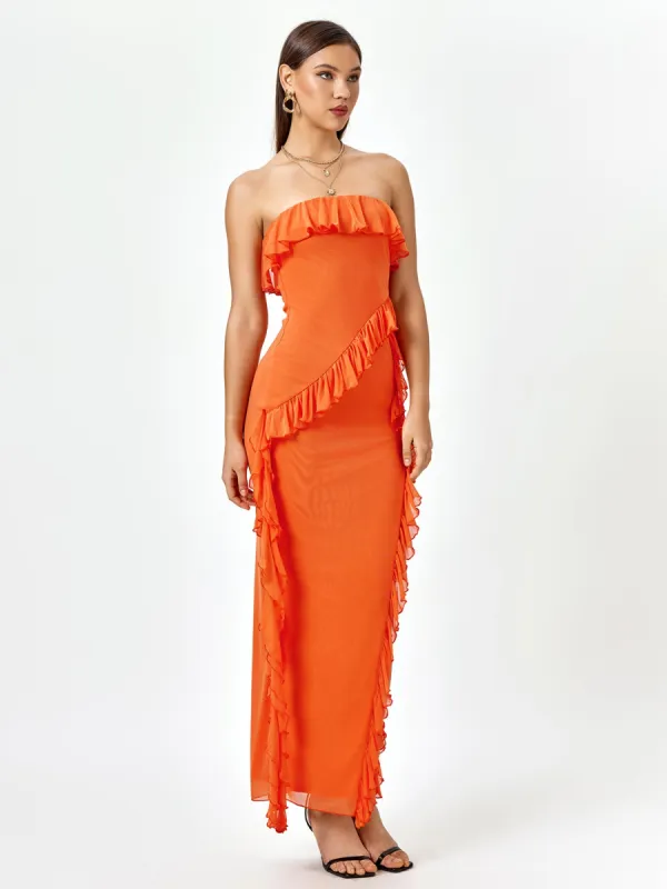 Embellished Lace Split Thigh Hem Tube Dress sold by Parthea Fashion
