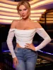 Off Shoulder High-low Hem Ruched Mesh Top sold by Parthea Fashion