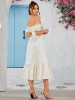 Halter Off Shoulder Corset Satin Midi Dress sold by Parthea Fashion