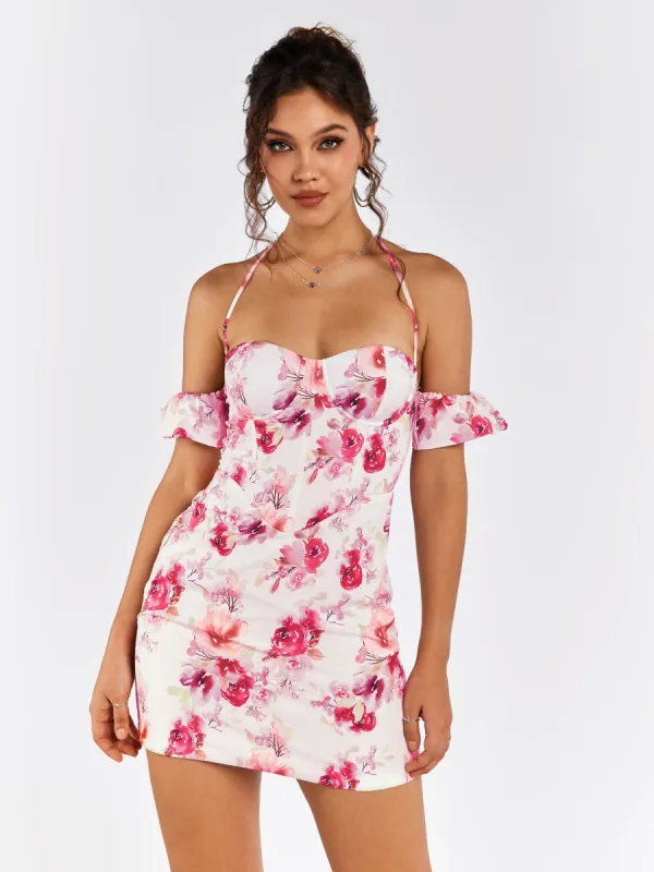 Halter Corset Floral Mini Dress sold by Parthea Fashion