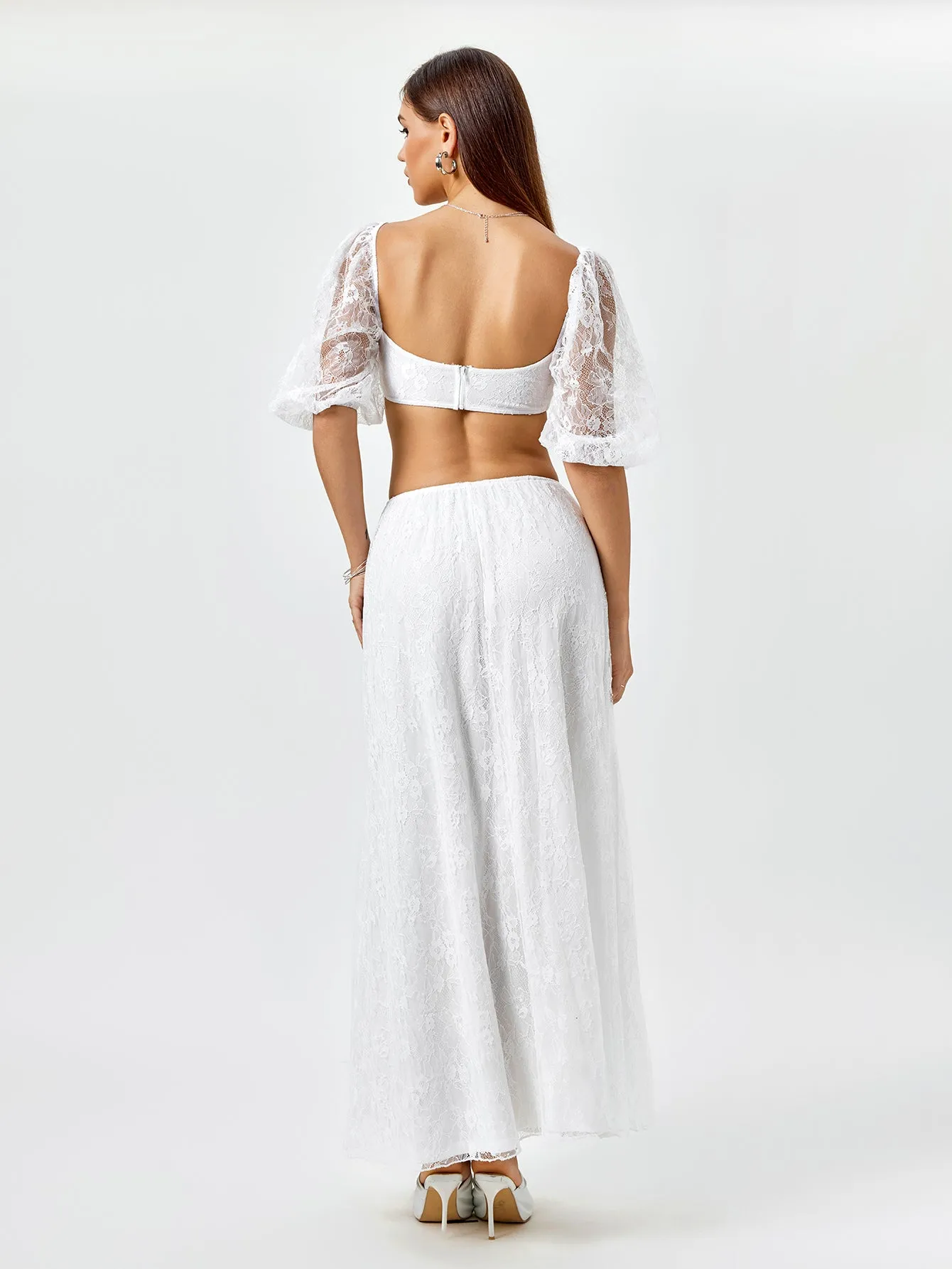 Backless Zipper Lace Crop Top&Lace A-Line Skirt sold by Parthea Fashion product image thumbnail 2