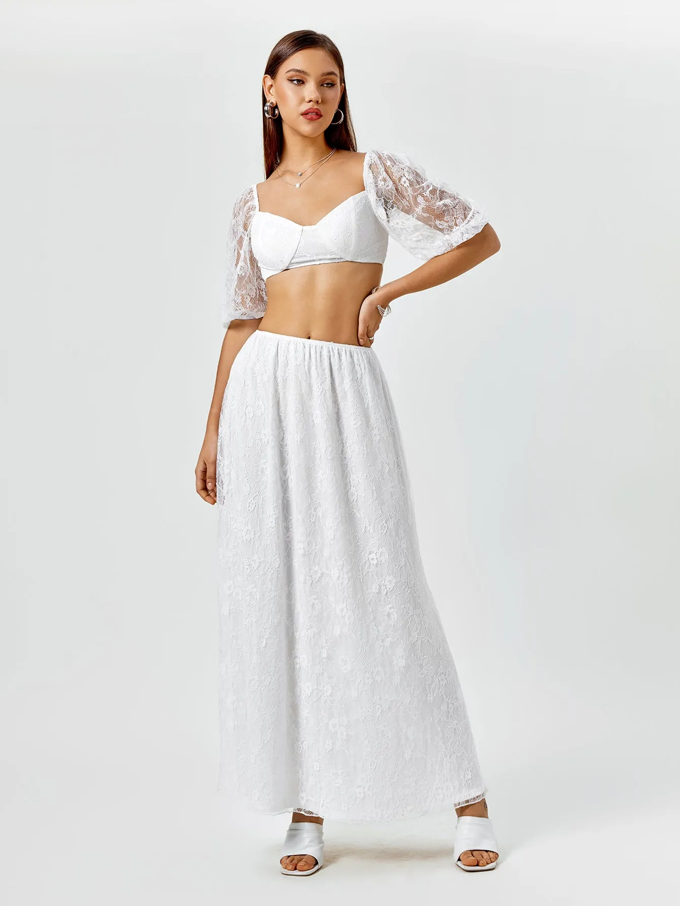 Backless Zipper Lace Crop Top&Lace A-Line Skirt sold by Parthea Fashion product image thumbnail 3