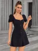 Puff Sleeve Ruched A-Line Dress sold by Parthea Fashion