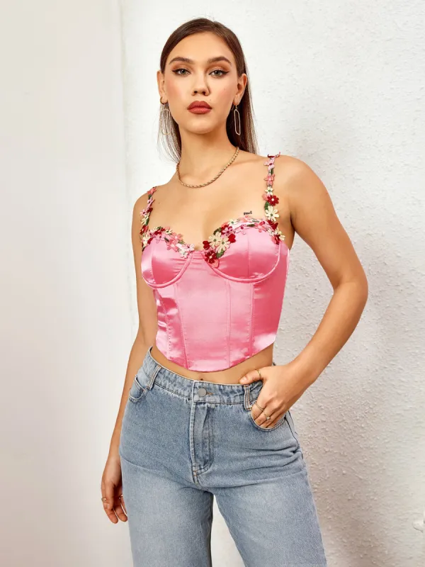 Embellished Strap Corset Satin Crop Top sold by Parthea Fashion