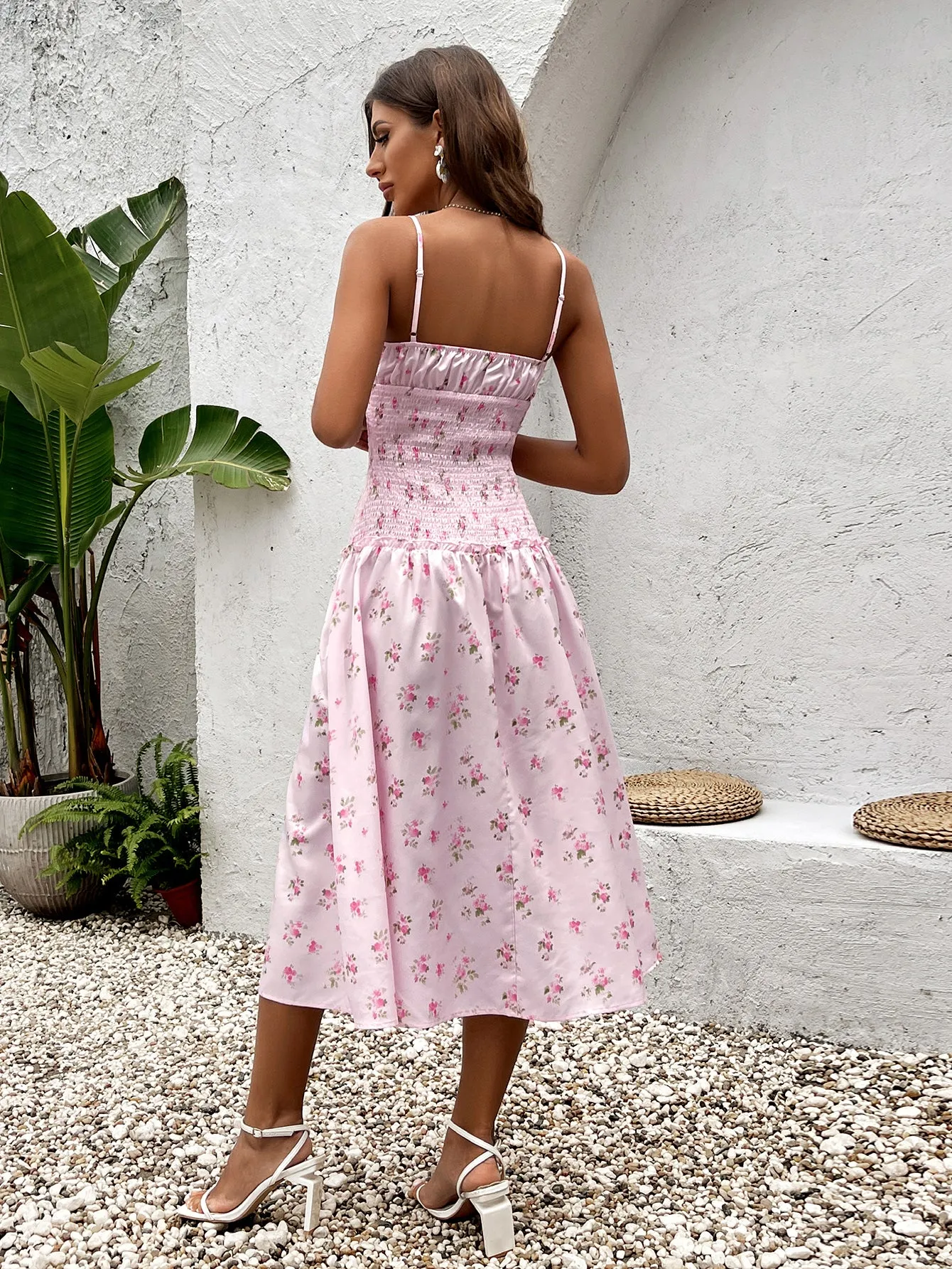 Tie Front Waist Ruched Floral Print Cami Dress sold by Parthea Fashion product image thumbnail 2