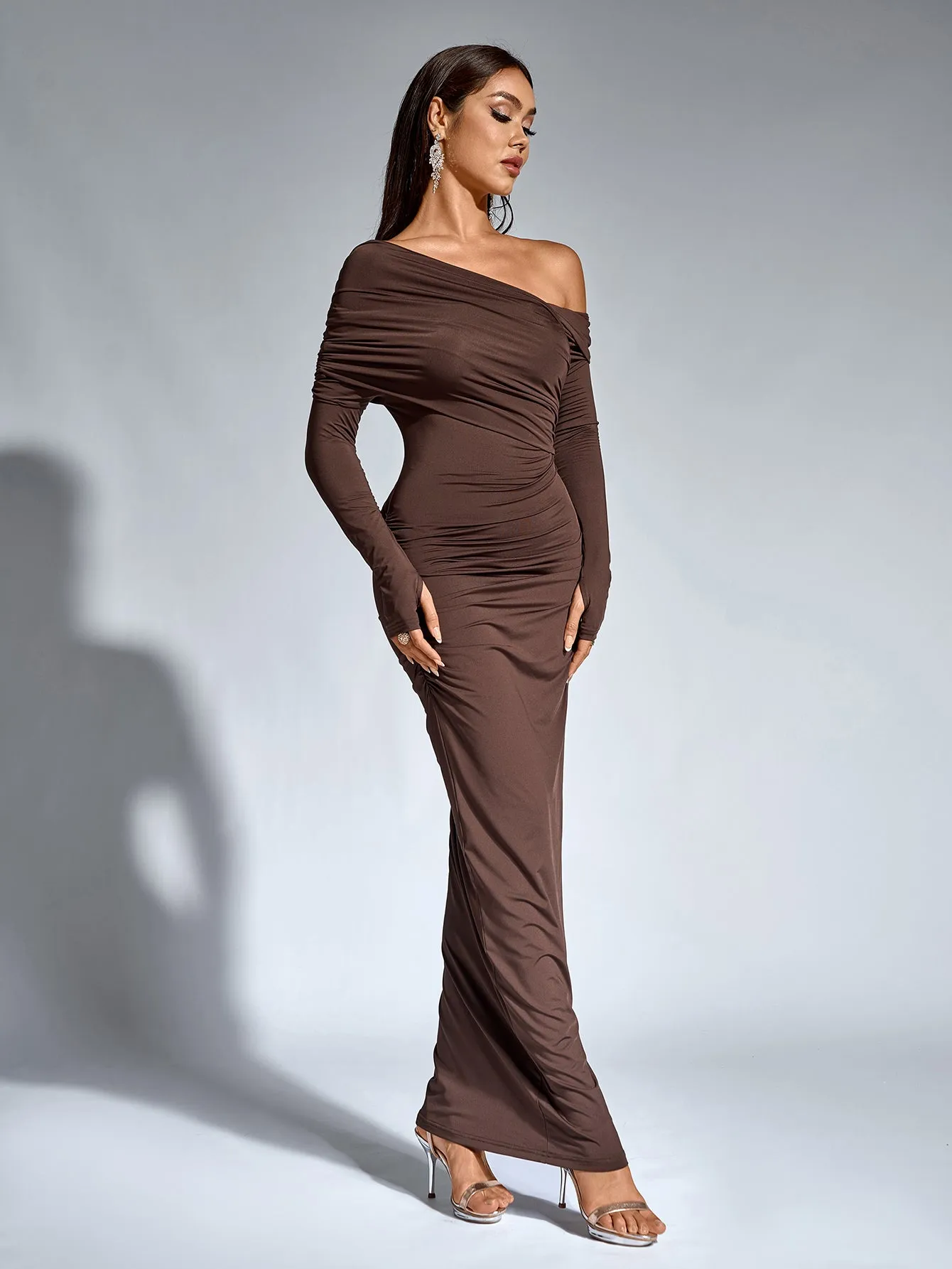 Asymmetrical Shoulder Ruched Backless Bodycon Dress sold by Parthea Fashion product image thumbnail 3