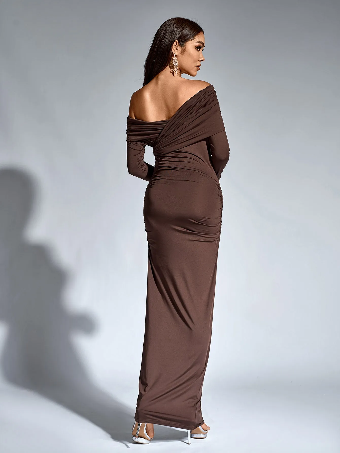 Asymmetrical Shoulder Ruched Backless Bodycon Dress sold by Parthea Fashion product image thumbnail 2