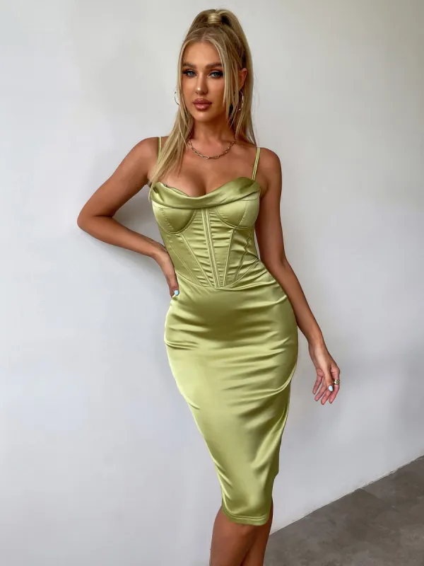 Boning Push Up Padded Corset Satin Dress sold by Parthea Fashion