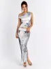 One Shoulder Ruched Floral Top&Ruched Bodycon Skirt sold by Parthea Fashion