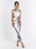 One Shoulder Ruched Floral Top&Ruched Bodycon Skirt sold by Parthea Fashion