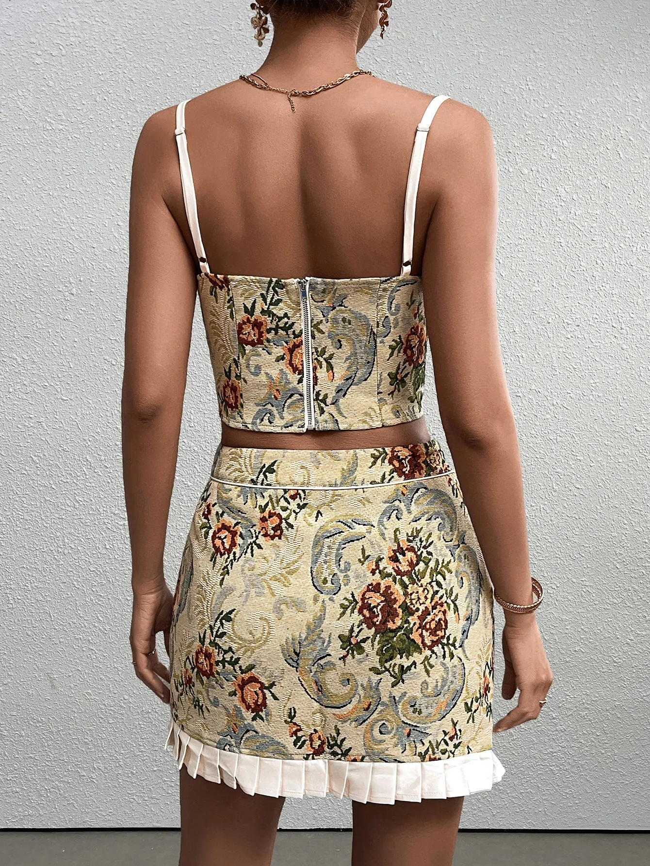 Tie Front Zipper Back Jacquard Cami Top&Spliced Hem Skirt sold by Parthea Fashion product image thumbnail 2
