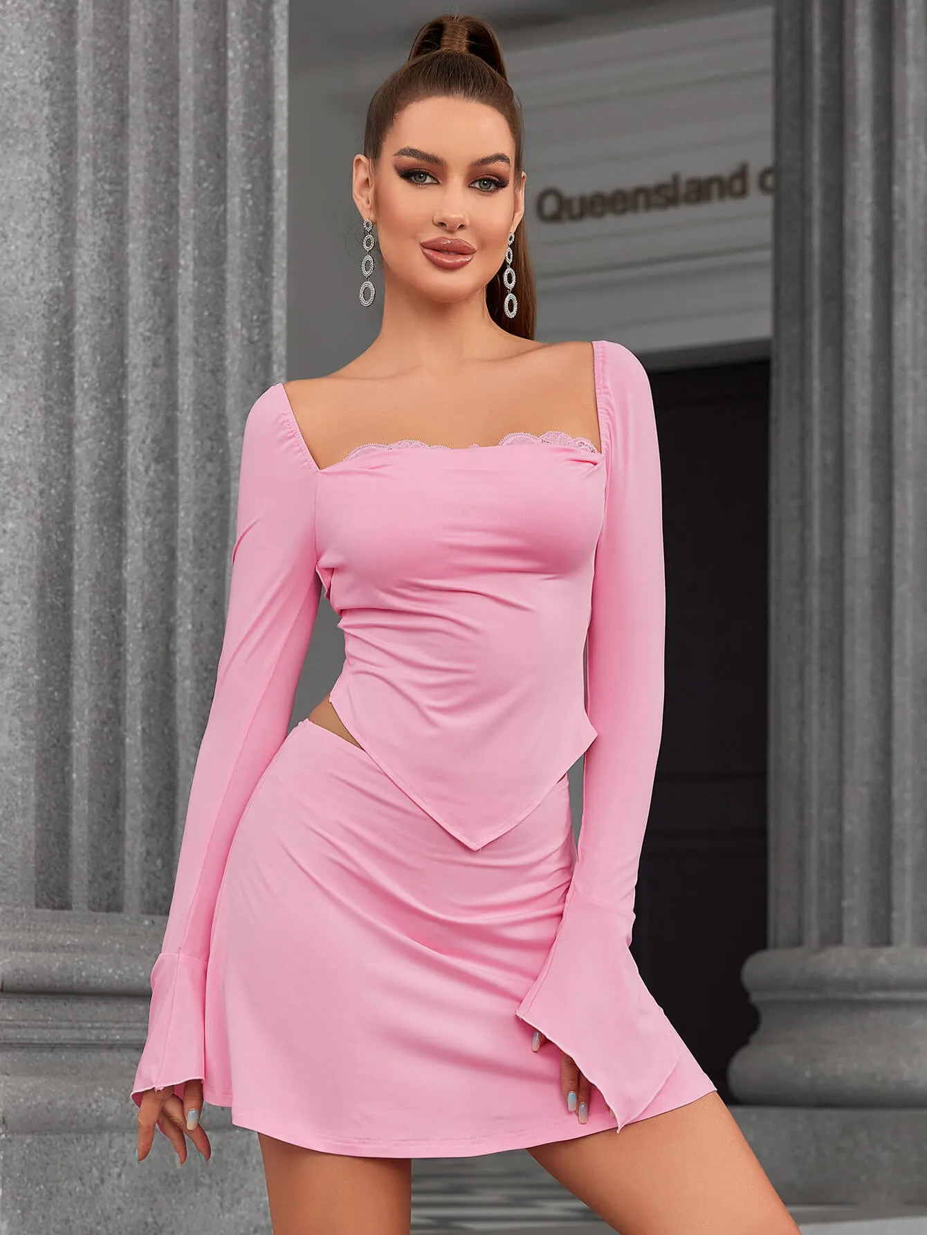 Bell Sleeve Backless Tie Back Top&Bodycon Skirt sold by Parthea Fashion product image thumbnail 3