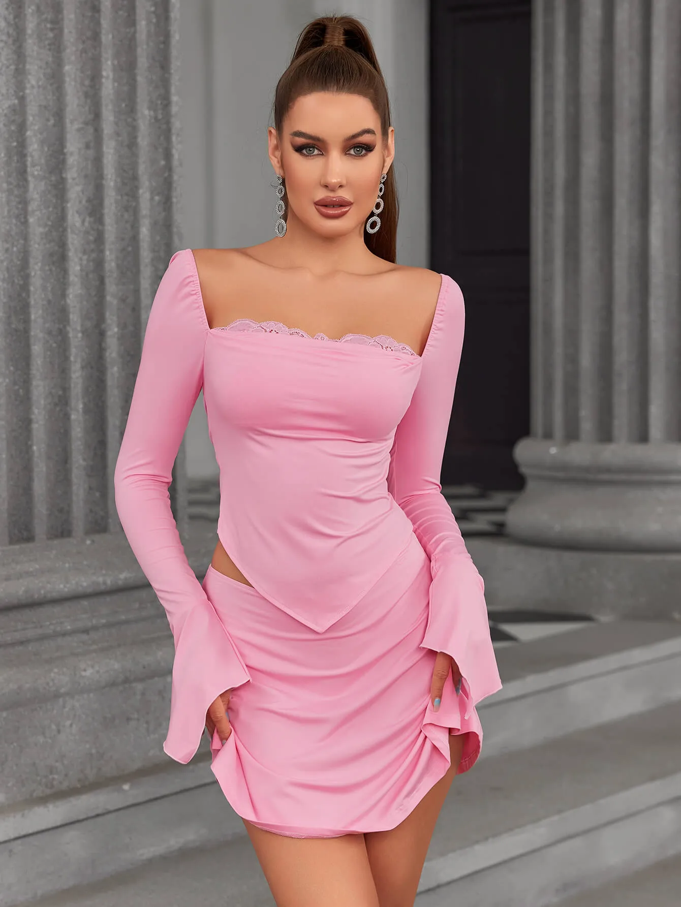 Bell Sleeve Backless Tie Back Top&Bodycon Skirt sold by Parthea Fashion product image thumbnail 4