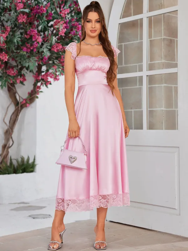 Backless Lace Satin Patchwork Maxi Dress sold by Parthea Fashion