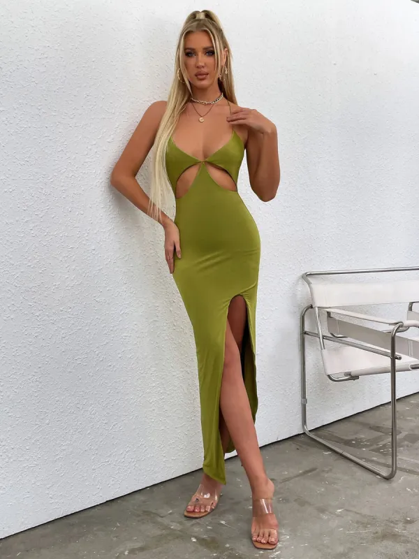 Criss Cross Backless Plunging Neck Cut Out Split Thigh Dress sold by Parthea Fashion