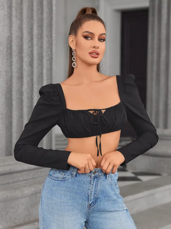Tie Front Zipper Back Crop Top sold by Parthea Fashion