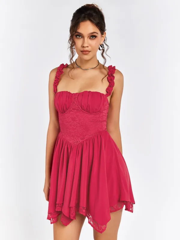 Ruched Bust Lace Patchwork Cami Dress sold by Parthea Fashion