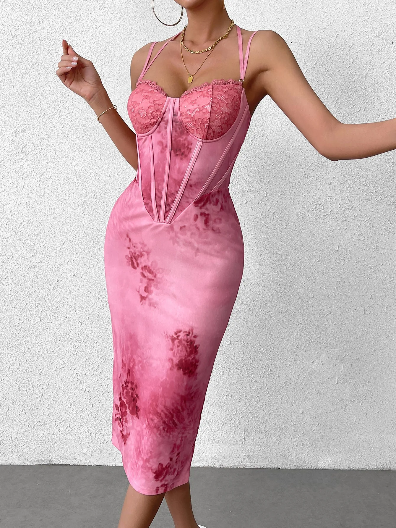Halter Lace Bust Corset Print Bodycon Dress sold by Parthea Fashion product image thumbnail 3