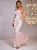 Floral Jacquard Lace Up Backless Split Hem Satin Dress sold by Parthea Fashion