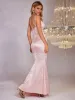 Floral Jacquard Lace Up Backless Split Hem Satin Dress sold by Parthea Fashion