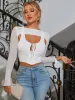 Boning Split Cuff Mesh Sleeve Satin Crop Top sold by Parthea Fashion
