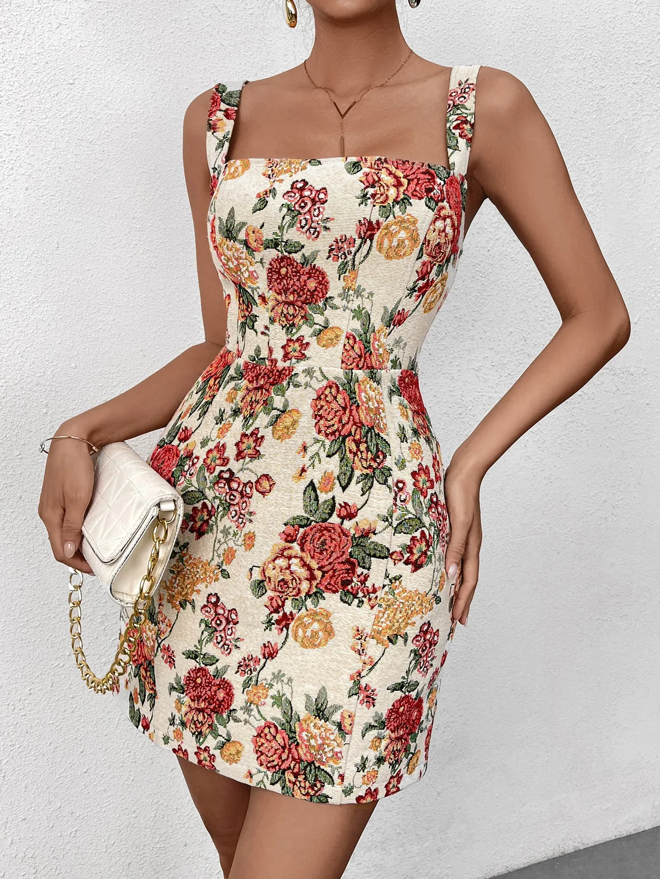 Crisscross Tie Back Jacquard Bodycon Dress sold by Parthea Fashion product image thumbnail 4