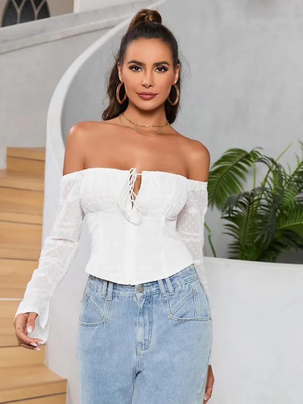 Flounce Sleeve Off Shoulder Tie Front Top sold by Parthea Fashion