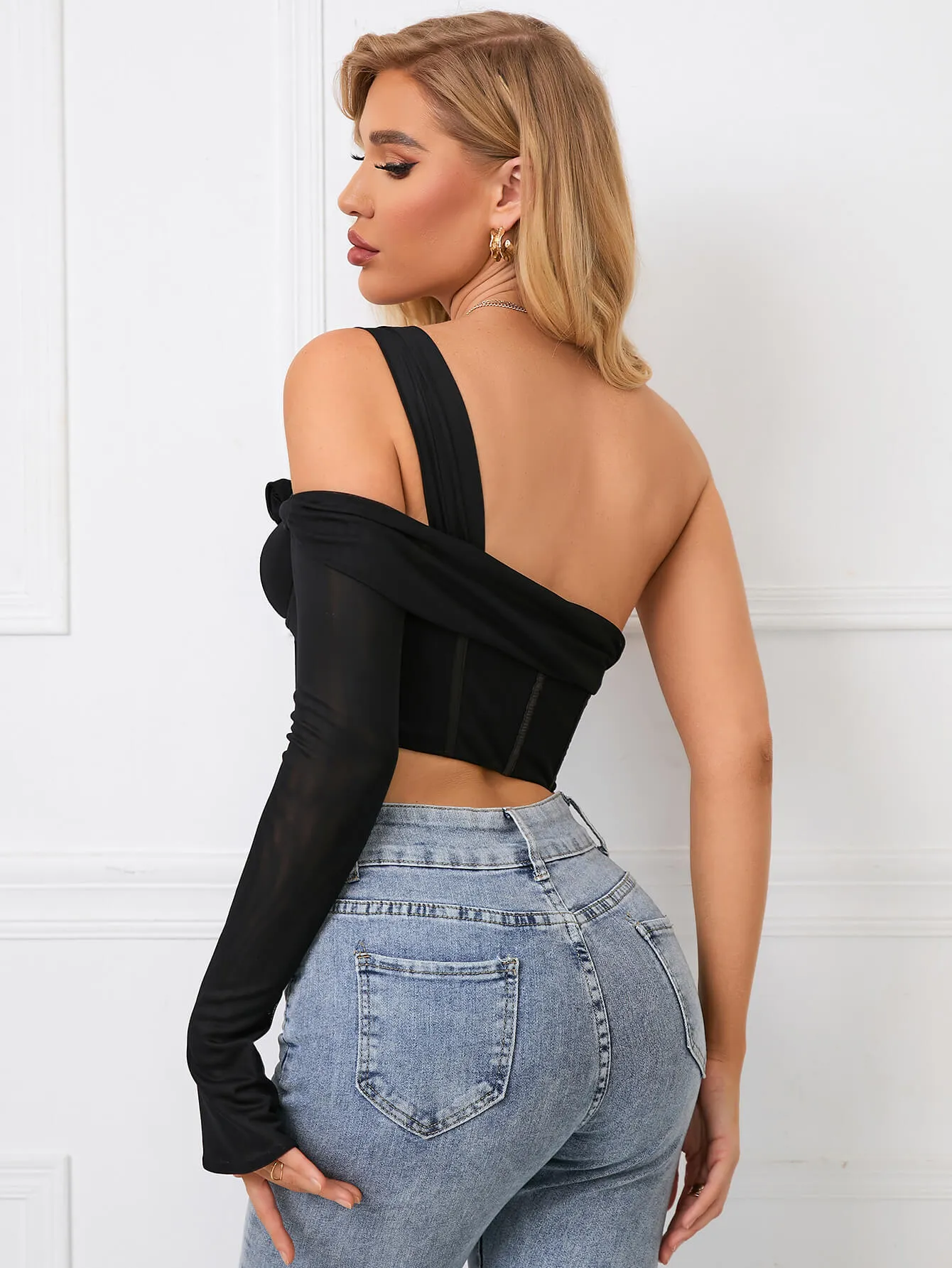 One Sleeve Corset Mesh Top sold by Parthea Fashion product image thumbnail 2