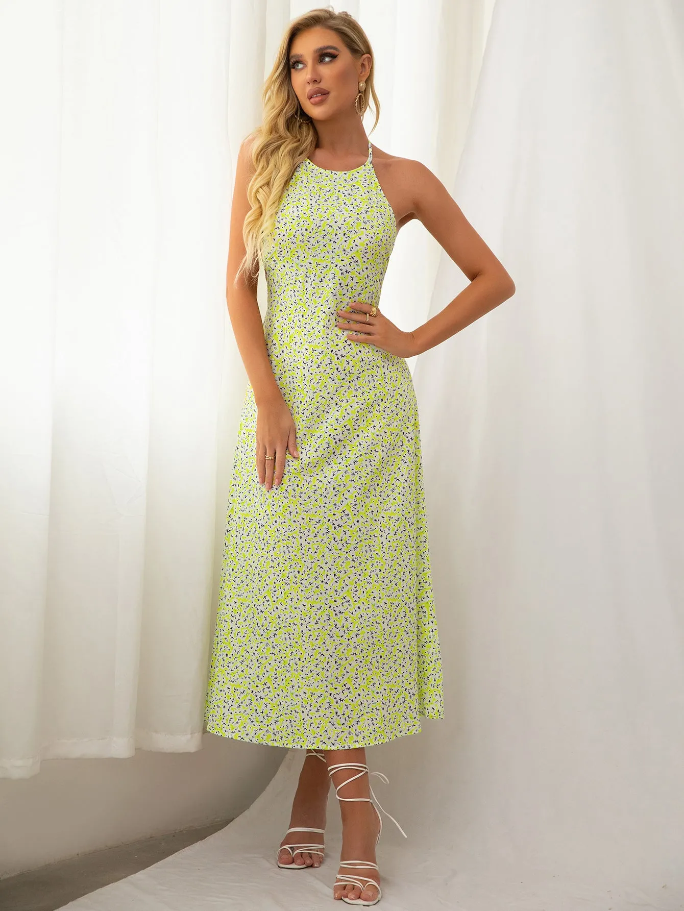 Halter Floral Backless Midi Dress sold by Parthea Fashion