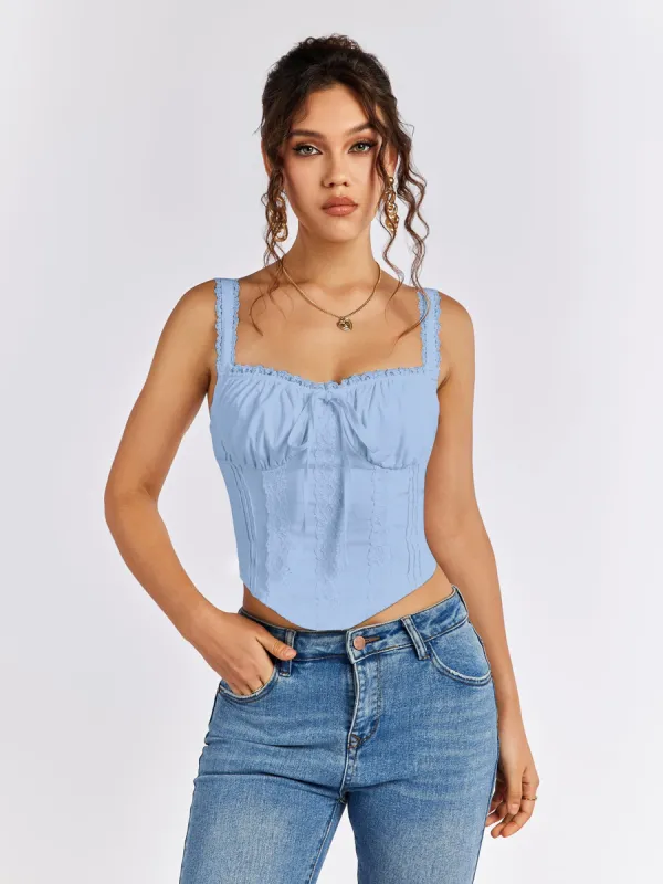 Lace Trim Ruched Bust Tie Front Tank Top sold by Parthea Fashion